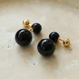 Double Natural Stone Ball Earrings-Black Onyx - floysun