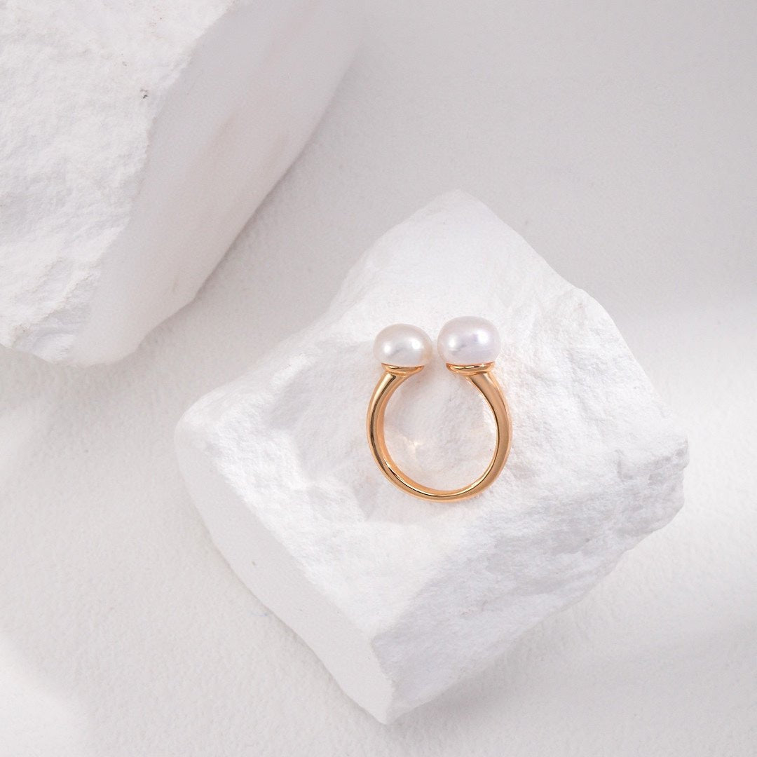 Double Pearl Open Ring - floysun