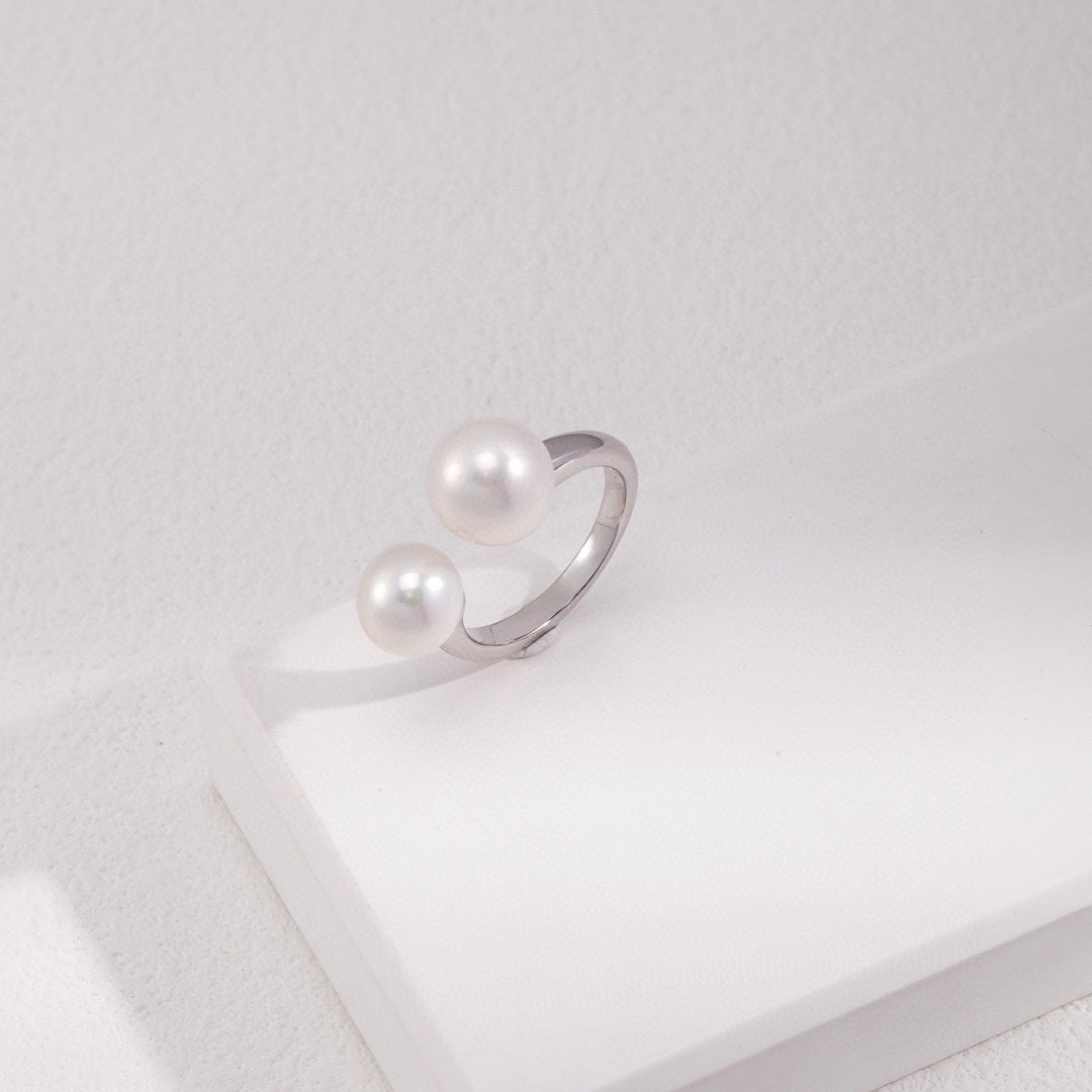 Double Pearl Open Ring - floysun