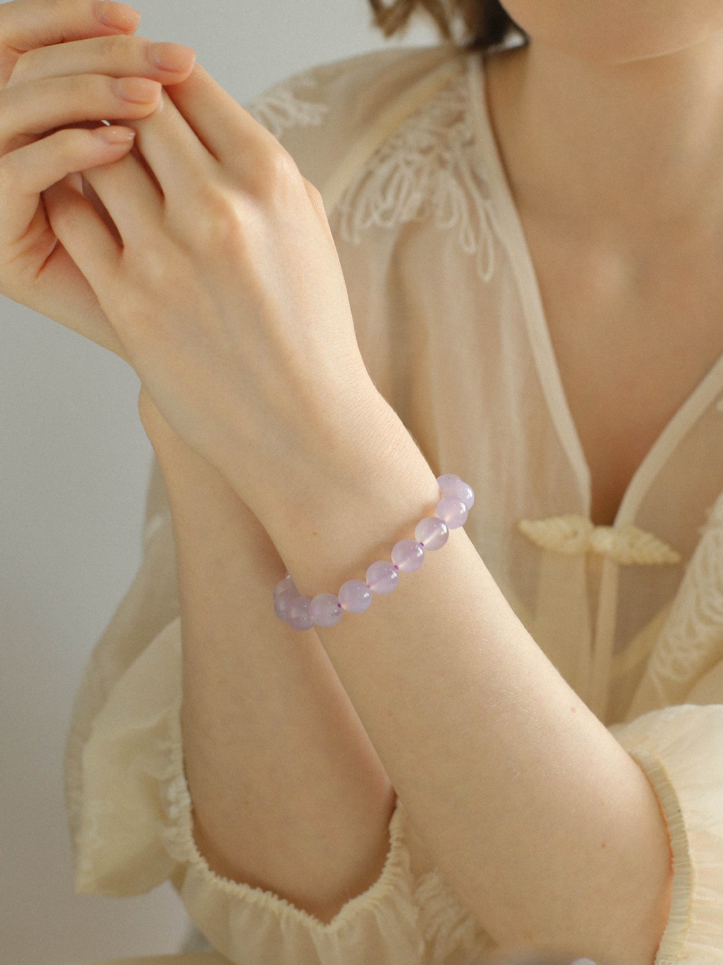 Dreamy Purple Chalcedony With Full Diamond Small Waist Bracelet - floysun