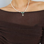 Drop Baroque Pearl Emerald Pendant Necklace - floysun