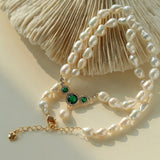 Drop Baroque Pearl Emerald Pendant Necklace - floysun