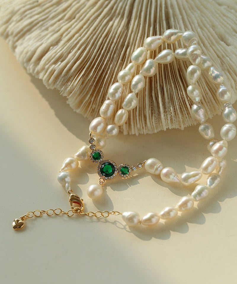 Drop Baroque Pearl Emerald Pendant Necklace - floysun