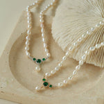 Drop Baroque Pearl Emerald Pendant Necklace - floysun