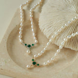 Drop Baroque Pearl Emerald Pendant Necklace - floysun