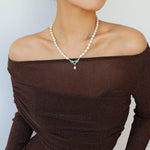 Drop Baroque Pearl Emerald Pendant Necklace - floysun