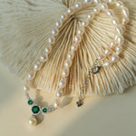 Drop Baroque Pearl Emerald Pendant Necklace - floysun