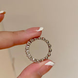 Dual - Wear Two - Tone 925 Silver Ring with Half Diamond & Pearl Beads - floysun