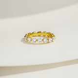 Dual - Wear Two - Tone 925 Silver Ring with Half Diamond & Pearl Beads - floysun