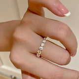 Dual - Wear Two - Tone 925 Silver Ring with Half Diamond & Pearl Beads - floysun