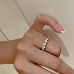 Dual - Wear Two - Tone 925 Silver Ring with Half Diamond & Pearl Beads - floysun