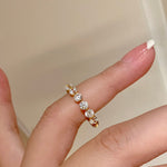 Dual - Wear Two - Tone 925 Silver Ring with Half Diamond & Pearl Beads - floysun