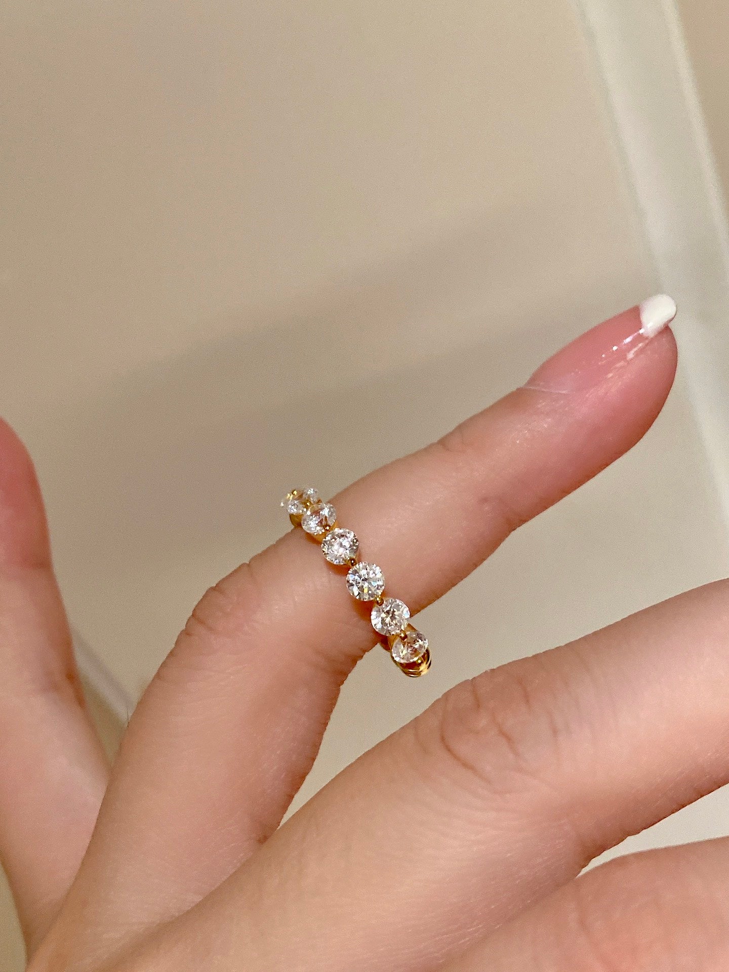 Dual - Wear Two - Tone 925 Silver Ring with Half Diamond & Pearl Beads - floysun