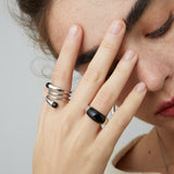 S925 Sterling Silver Irregular Black Agate Rings