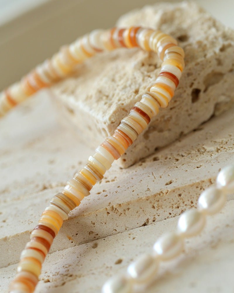 Earth Tone Shell Pearl Beaded Necklace - floysun