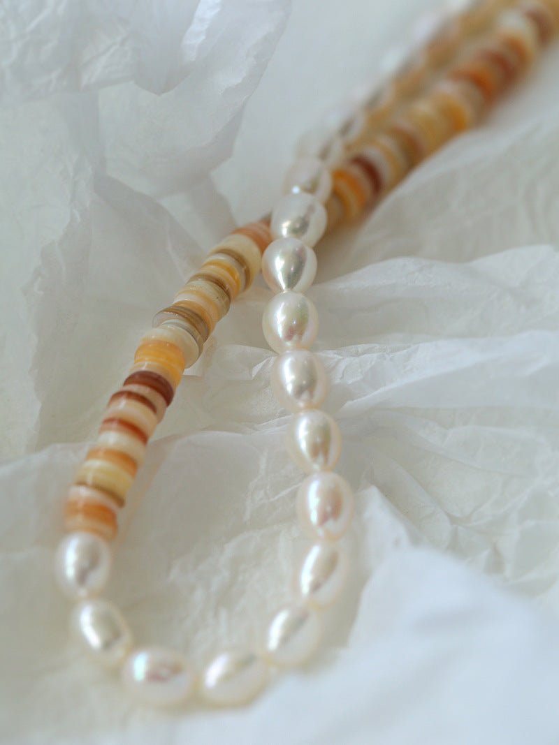 Earth Tone Shell Pearl Beaded Necklace - floysun