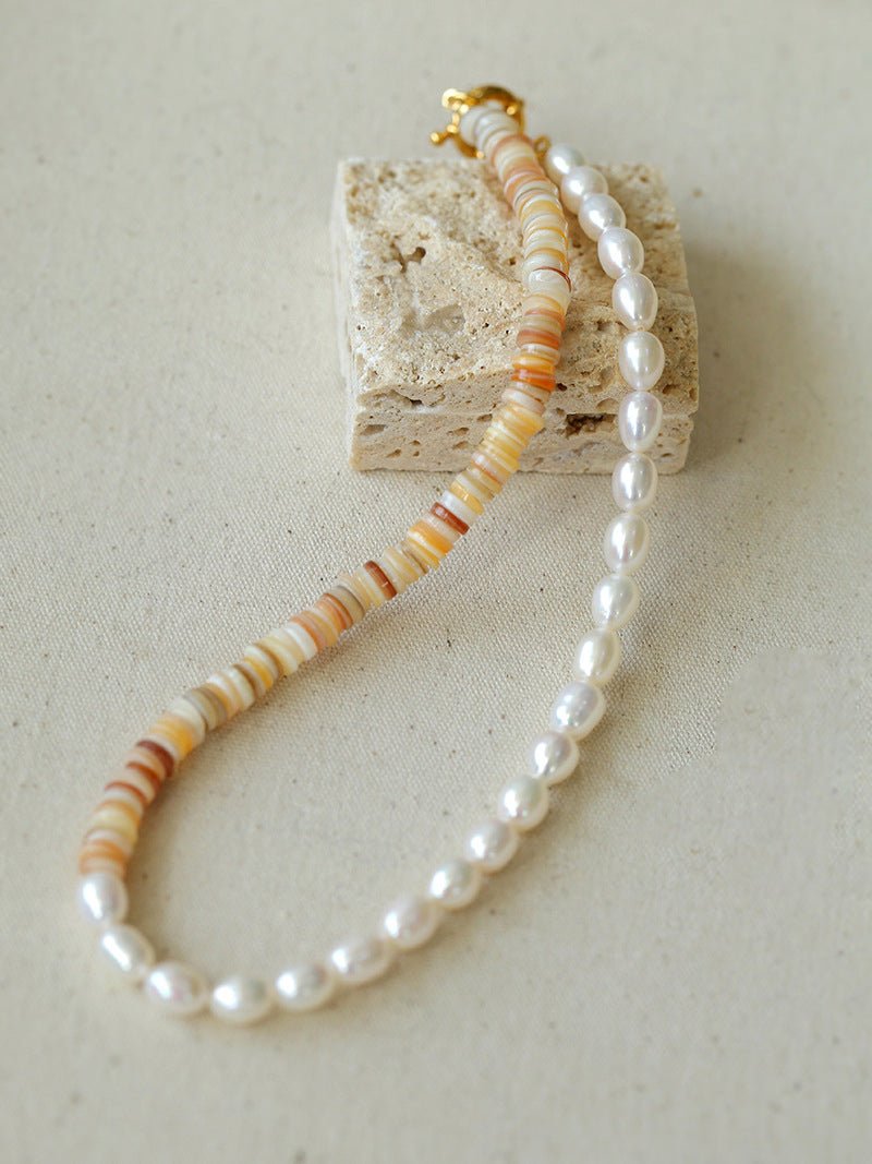 Earth Tone Shell Pearl Beaded Necklace - floysun