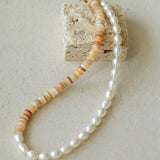 Earth Tone Shell Pearl Beaded Necklace - floysun