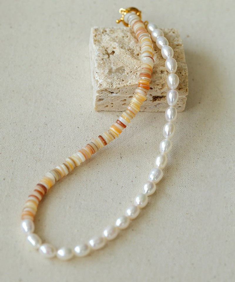 Earth Tone Shell Pearl Beaded Necklace - floysun