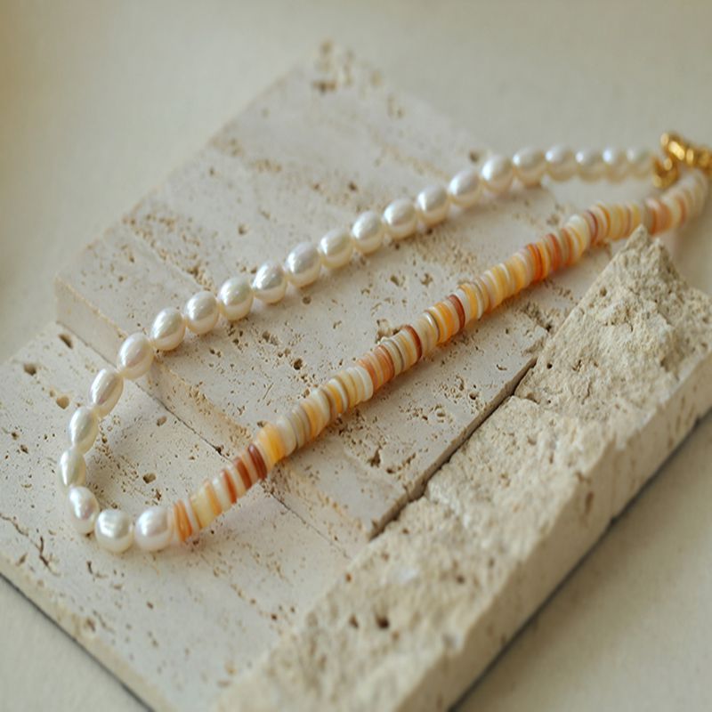 Earth Tone Shell Pearl Beaded Necklace - floysun