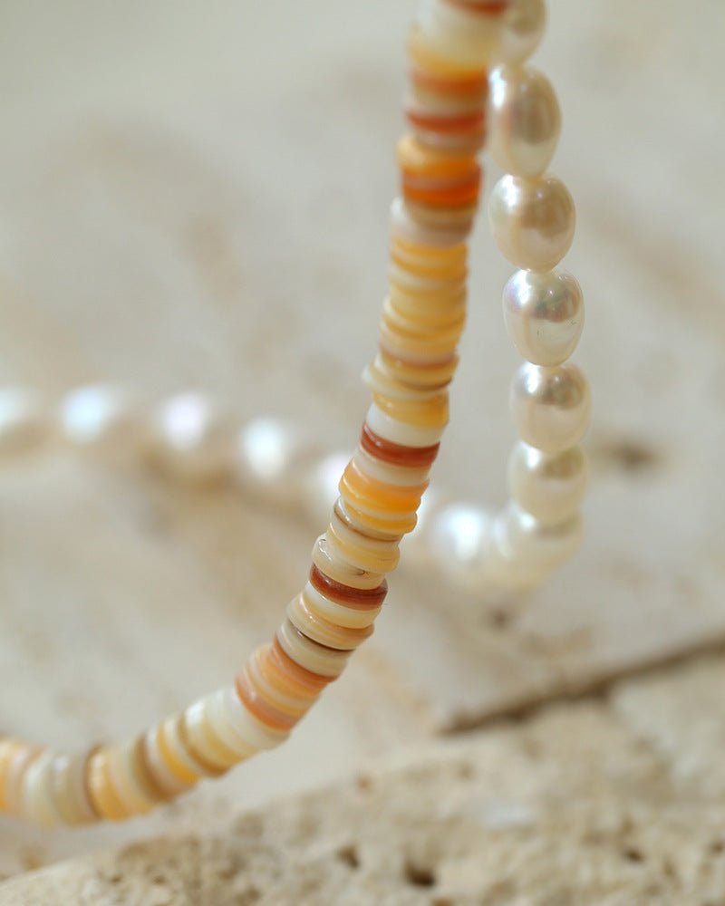 Earth Tone Shell Pearl Beaded Necklace - floysun