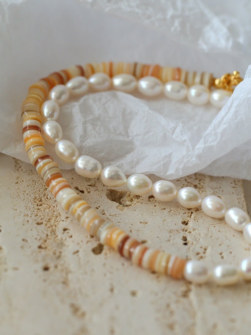 Earth Tone Shell Pearl Beaded Necklace - floysun