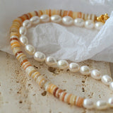 Earth Tone Shell Pearl Beaded Necklace - floysun