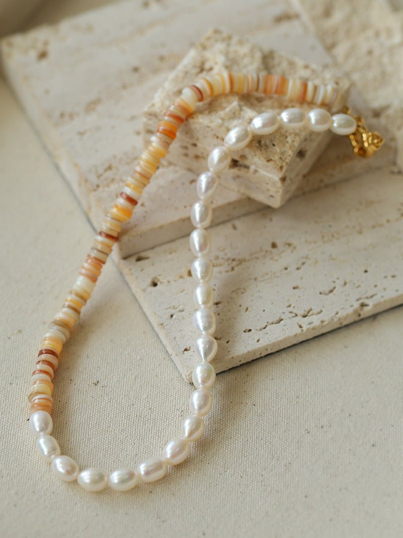 Earth Tone Shell Pearl Beaded Necklace - floysun