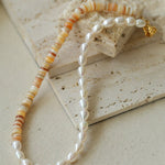 Earth Tone Shell Pearl Beaded Necklace - floysun