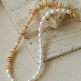 Earth Tone Shell Pearl Beaded Necklace - floysun