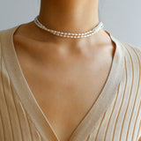 Elegant Long Chunky Chain Splicing Pearl Onyx Necklace