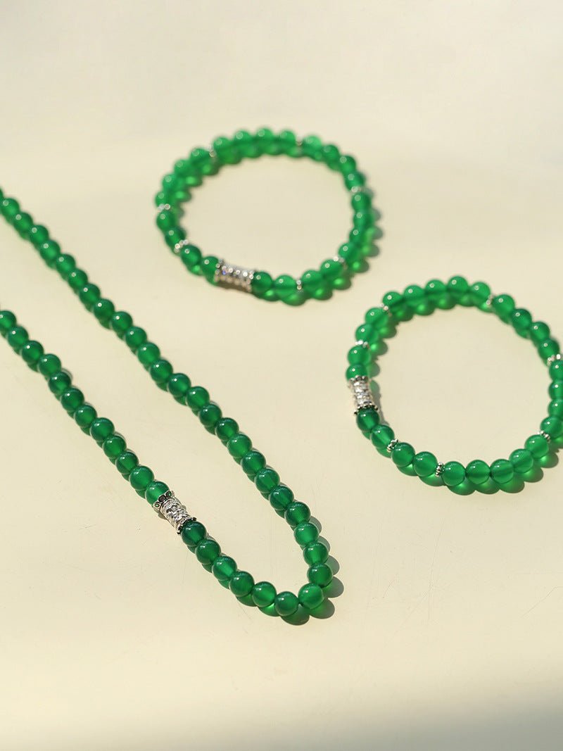 Elastic Bracelet with Zirconia and Green Onyx Beads - floysun