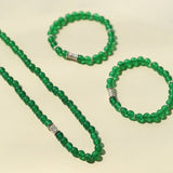 Elastic Bracelet with Zirconia and Green Onyx Beads - floysun