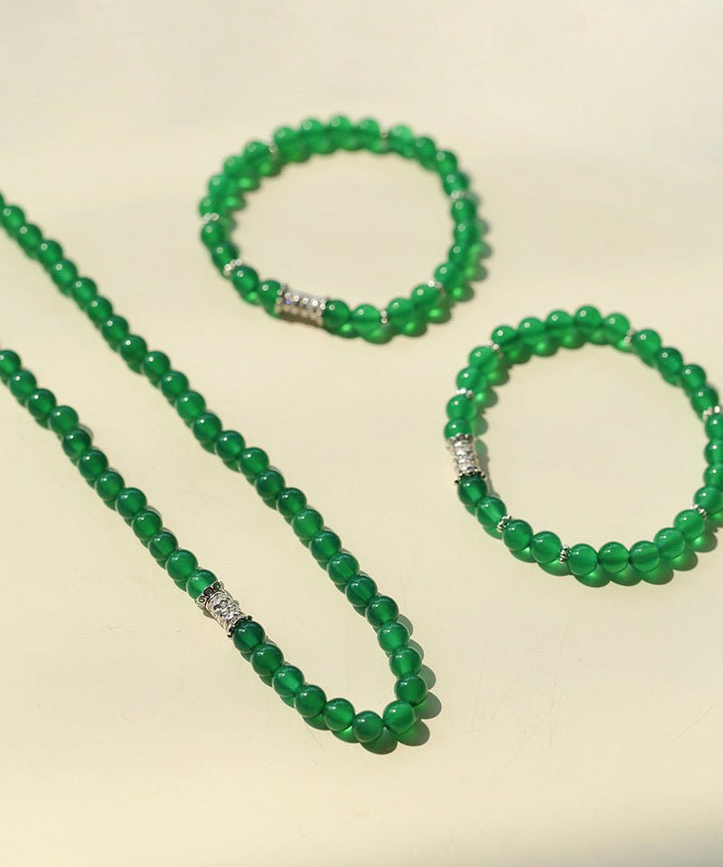 Elastic Bracelet with Zirconia and Green Onyx Beads - floysun