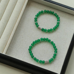 Elastic Bracelet with Zirconia and Green Onyx Beads - floysun