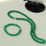 Elastic Bracelet with Zirconia and Green Onyx Beads - floysun