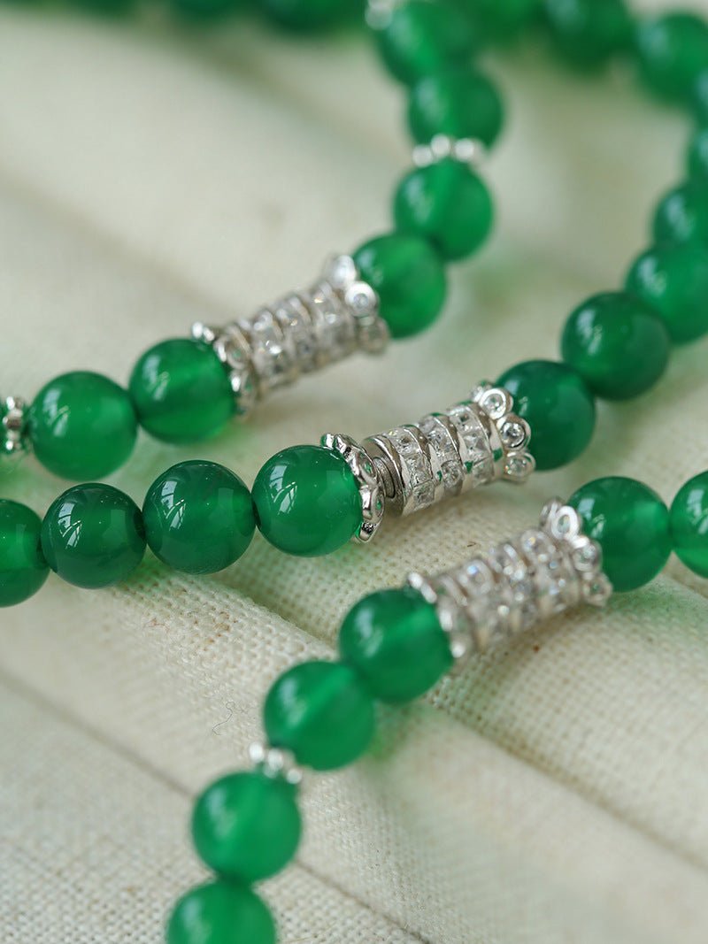 Elastic Necklace with Zirconia and Green Onyx Beads - floysun