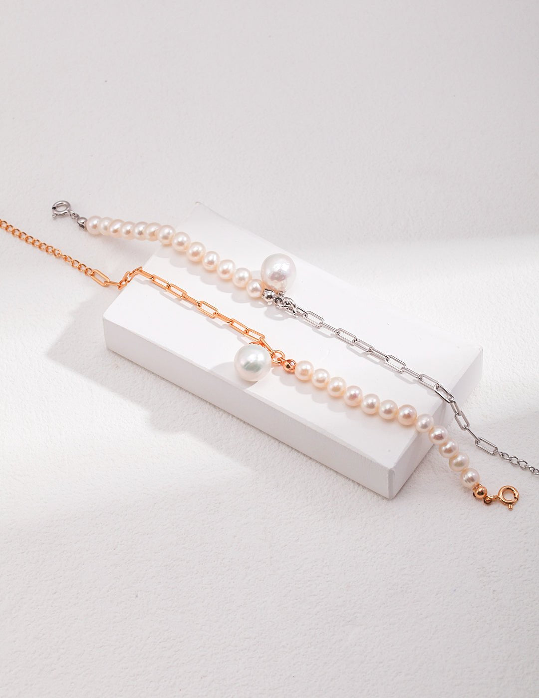 Elegant Baroque Pearl Splice Chain Bracelet - floysun