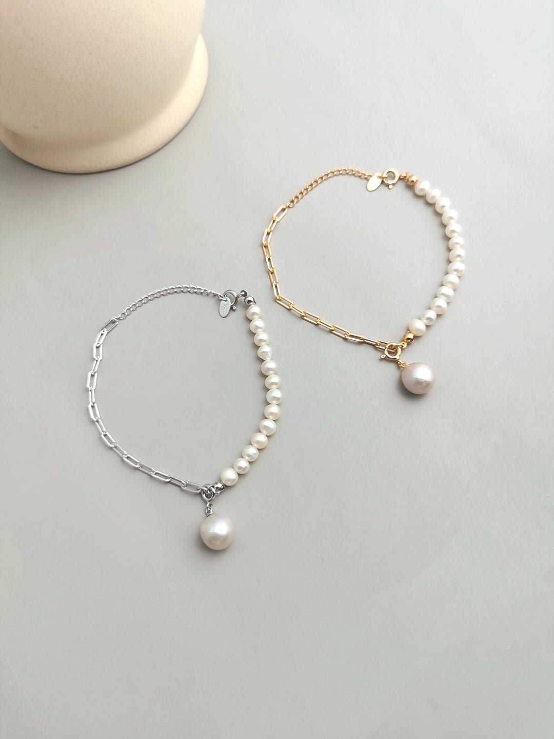 Elegant Baroque Pearl Splice Chain Bracelet - floysun