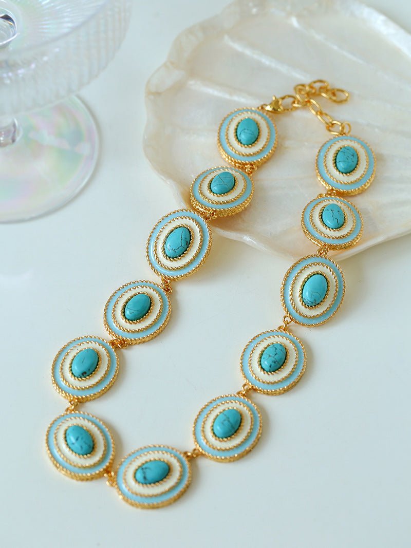 Elegant Blue White Enamel Turquoise Necklace - floysun