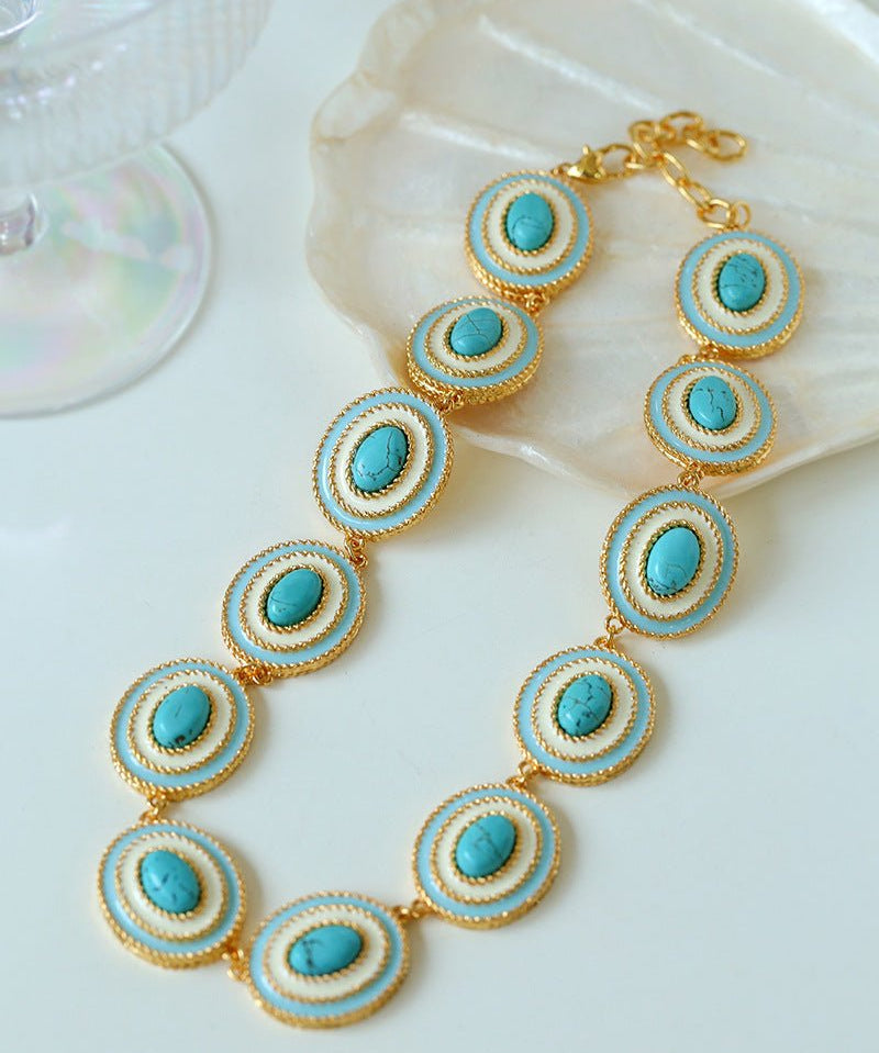 Elegant Blue White Enamel Turquoise Necklace - floysun