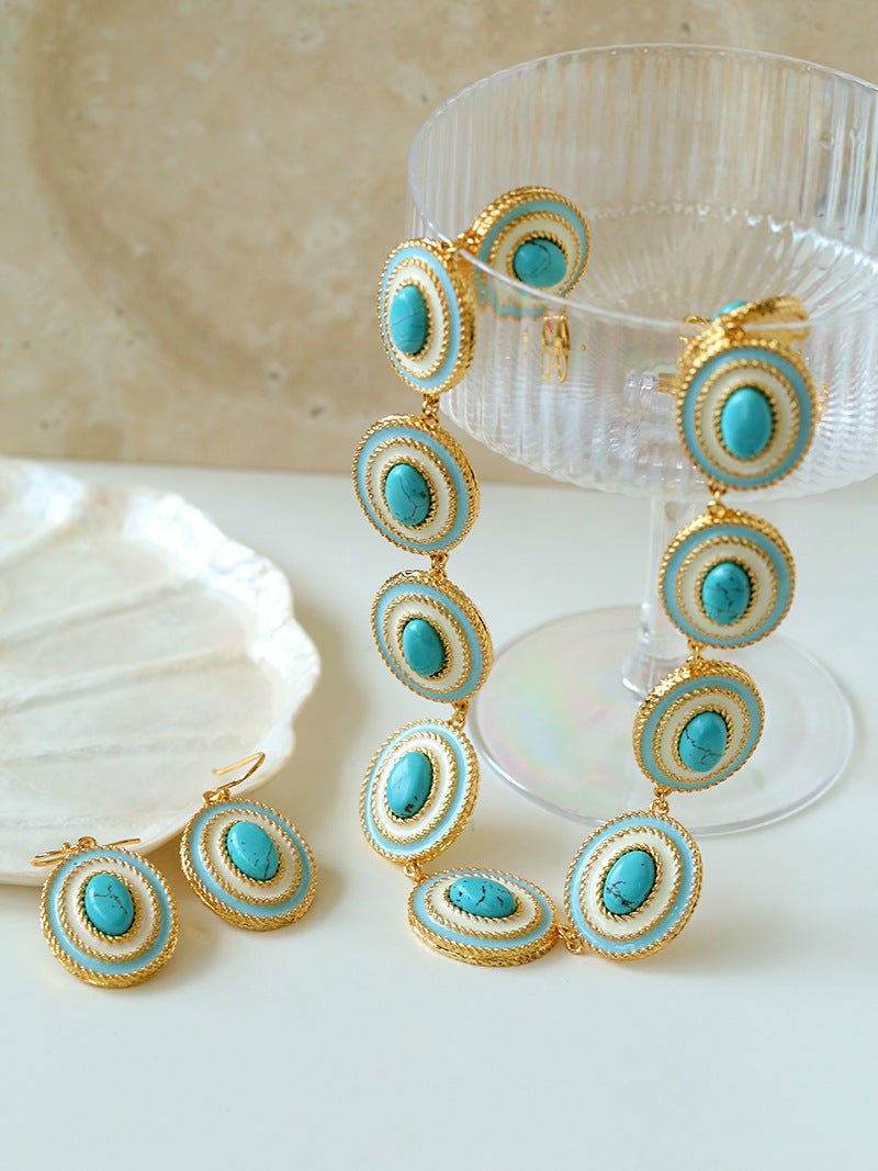 Elegant Blue White Enamel Turquoise Necklace - floysun