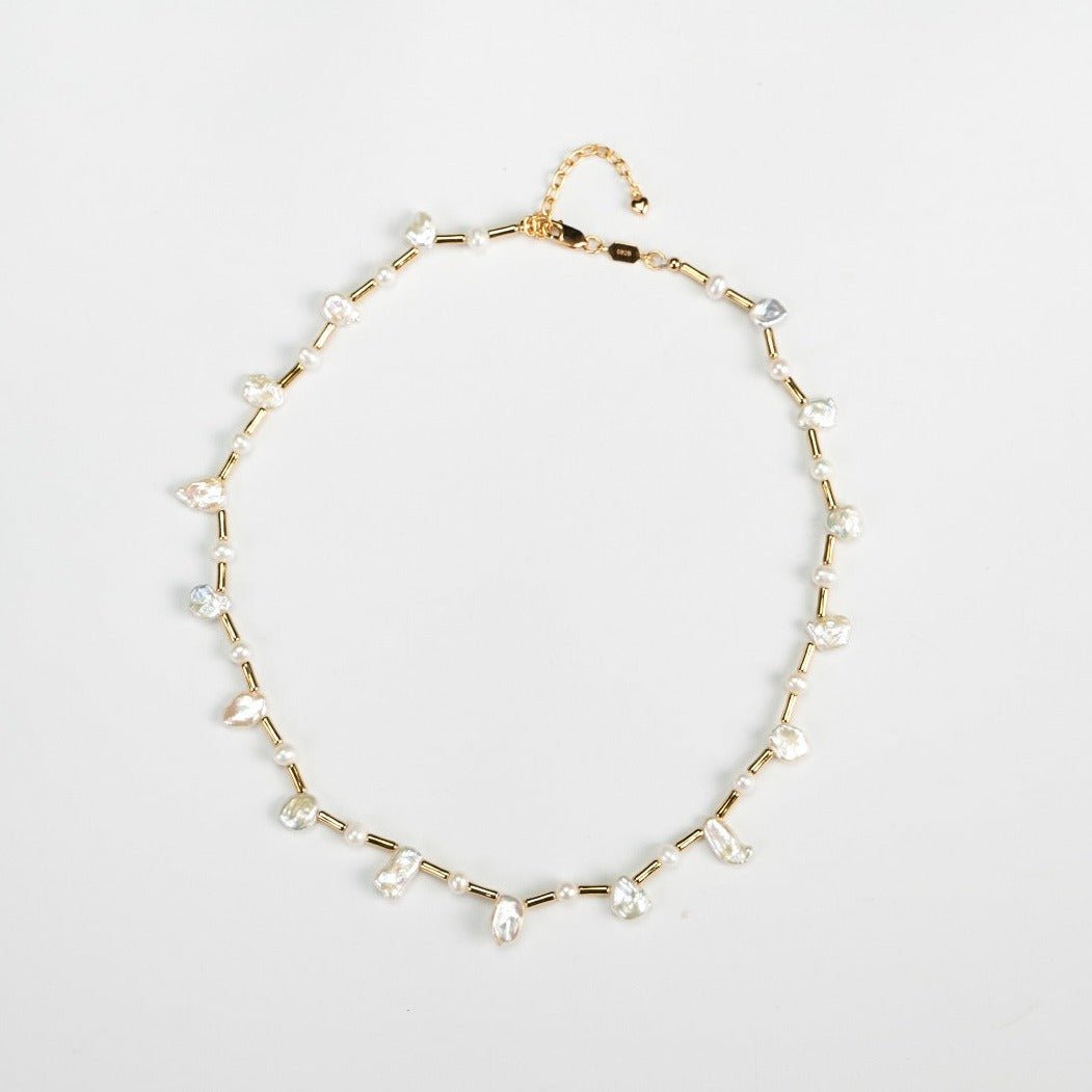 Elegant Gold Bamboo Baroque Pearl Necklace - floysun