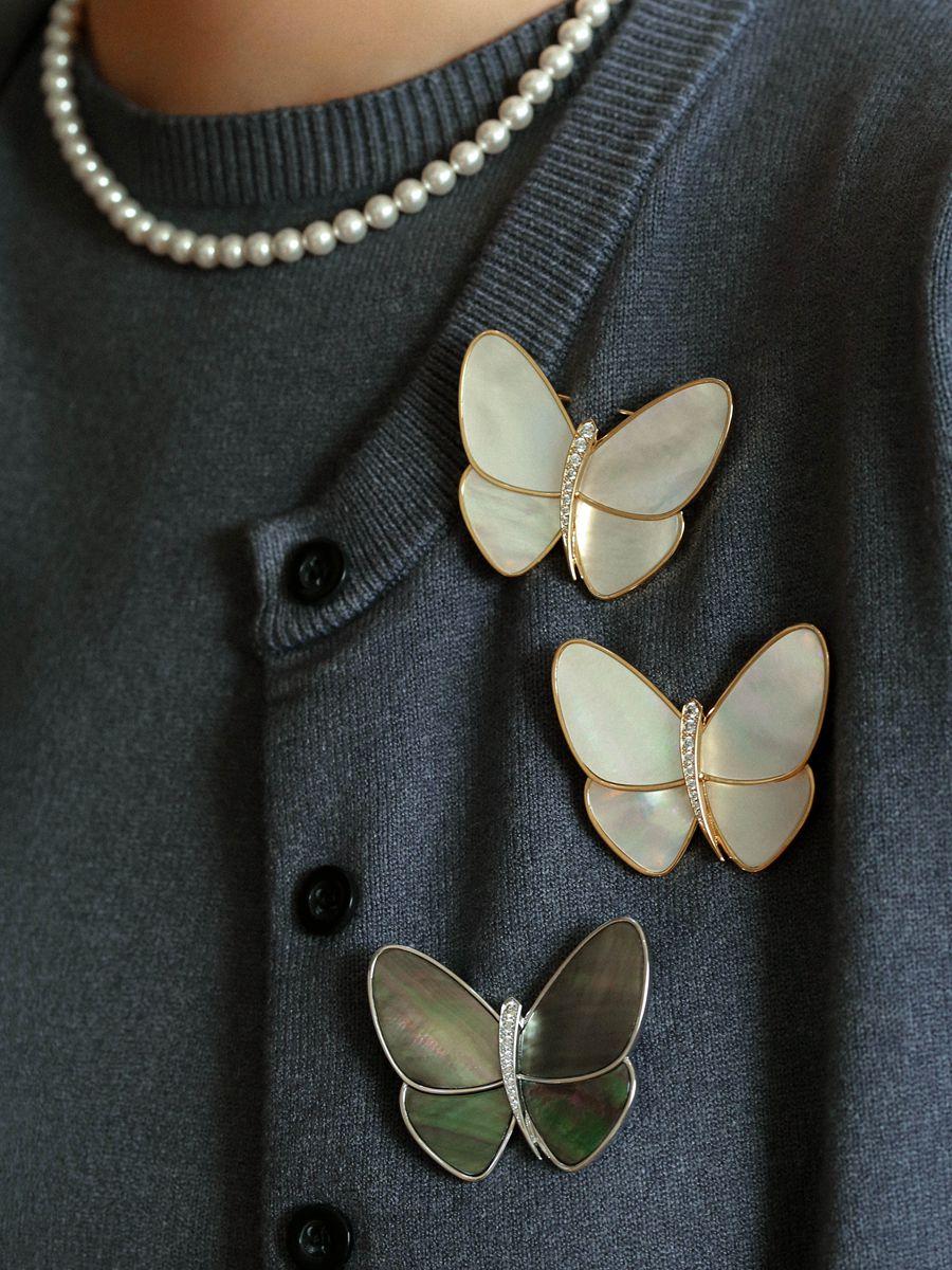 Elegant Gray Mother of Pearl Butterfly Brooch - floysun