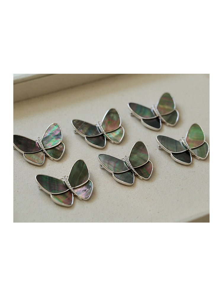 Elegant Gray Mother of Pearl Butterfly Brooch - floysun