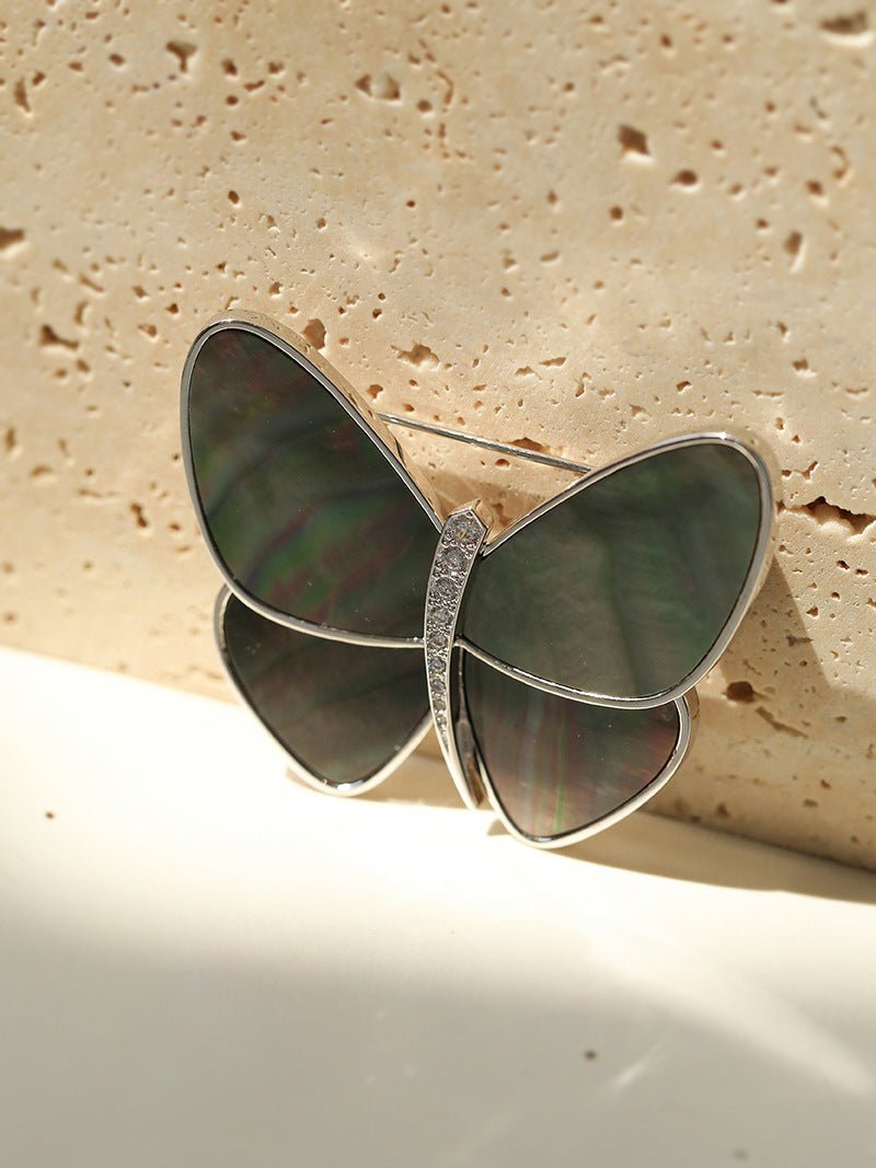 Elegant Gray Mother of Pearl Butterfly Brooch - floysun