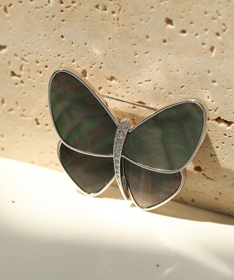 Elegant Gray Mother of Pearl Butterfly Brooch - floysun