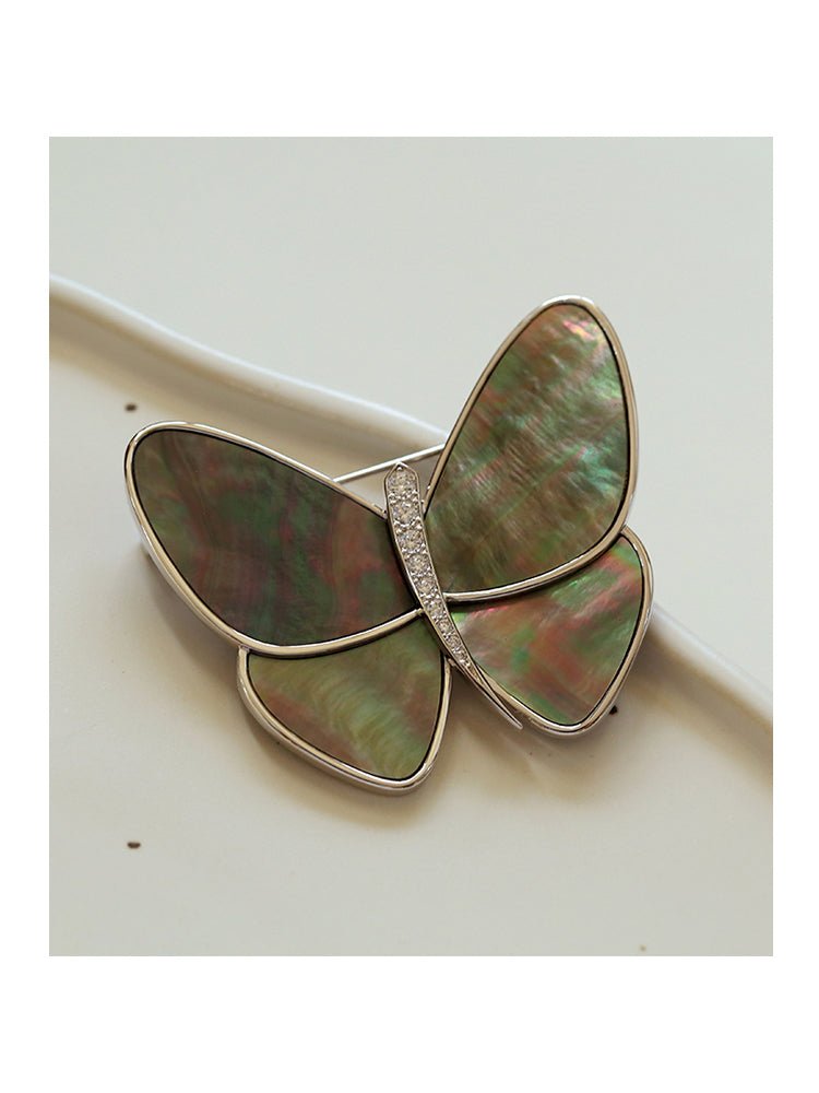 Elegant Gray Mother of Pearl Butterfly Brooch - floysun