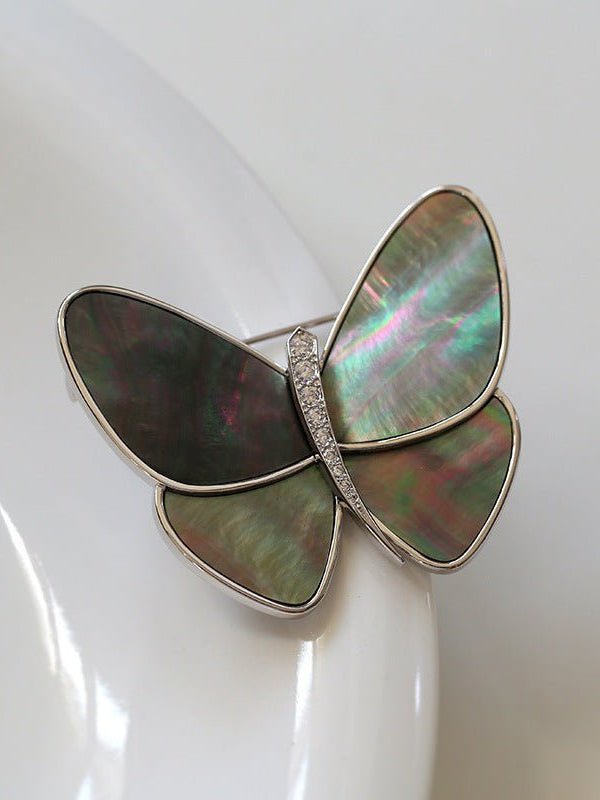 Elegant Gray Mother of Pearl Butterfly Brooch - floysun