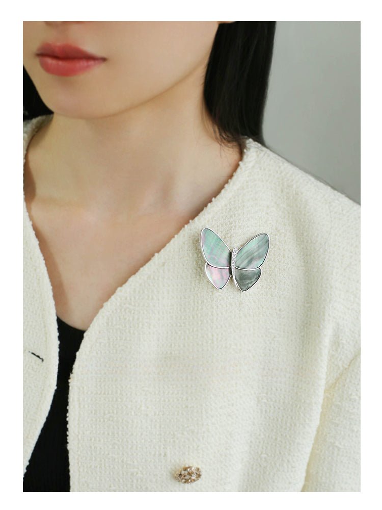 Elegant Gray Mother of Pearl Butterfly Brooch - floysun